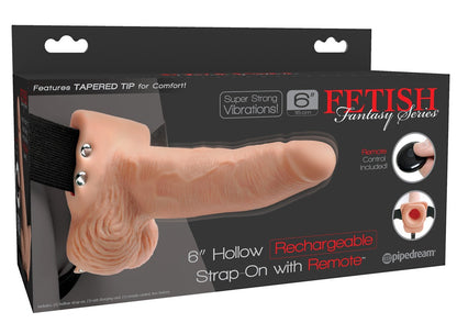 6" Hollow Rechargeable Strap-on with Balls Remote