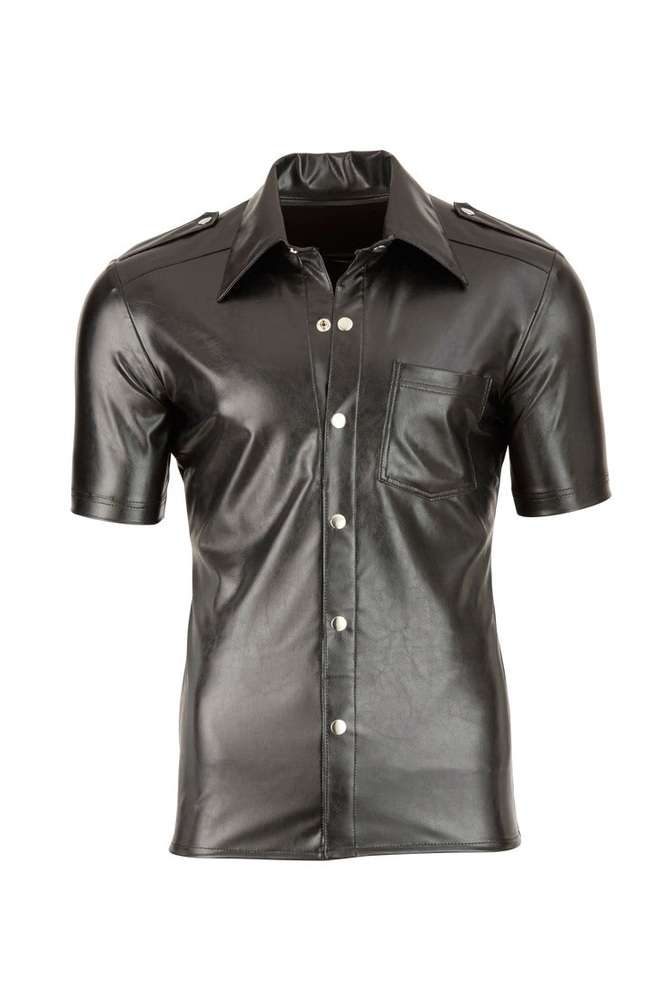 Camicia in similpelle nero con bottoni