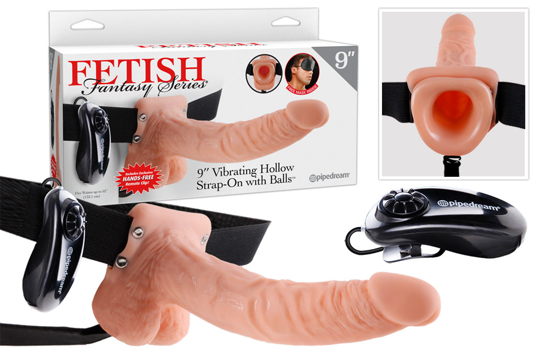 Vibrating Hollow Strap-on with Balls 9"